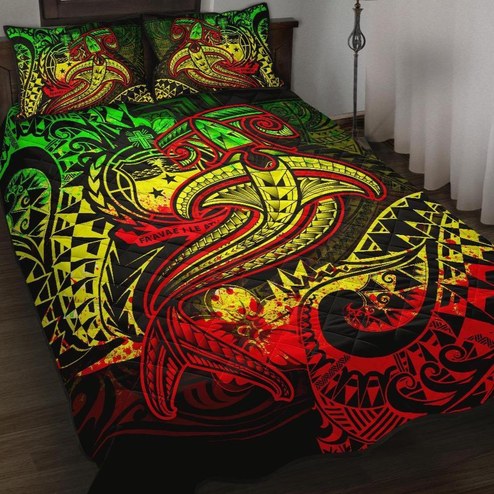 Samoa Quilt Bed Set - Reggae Shark Polynesian Tattoo Art - Polynesian Pride