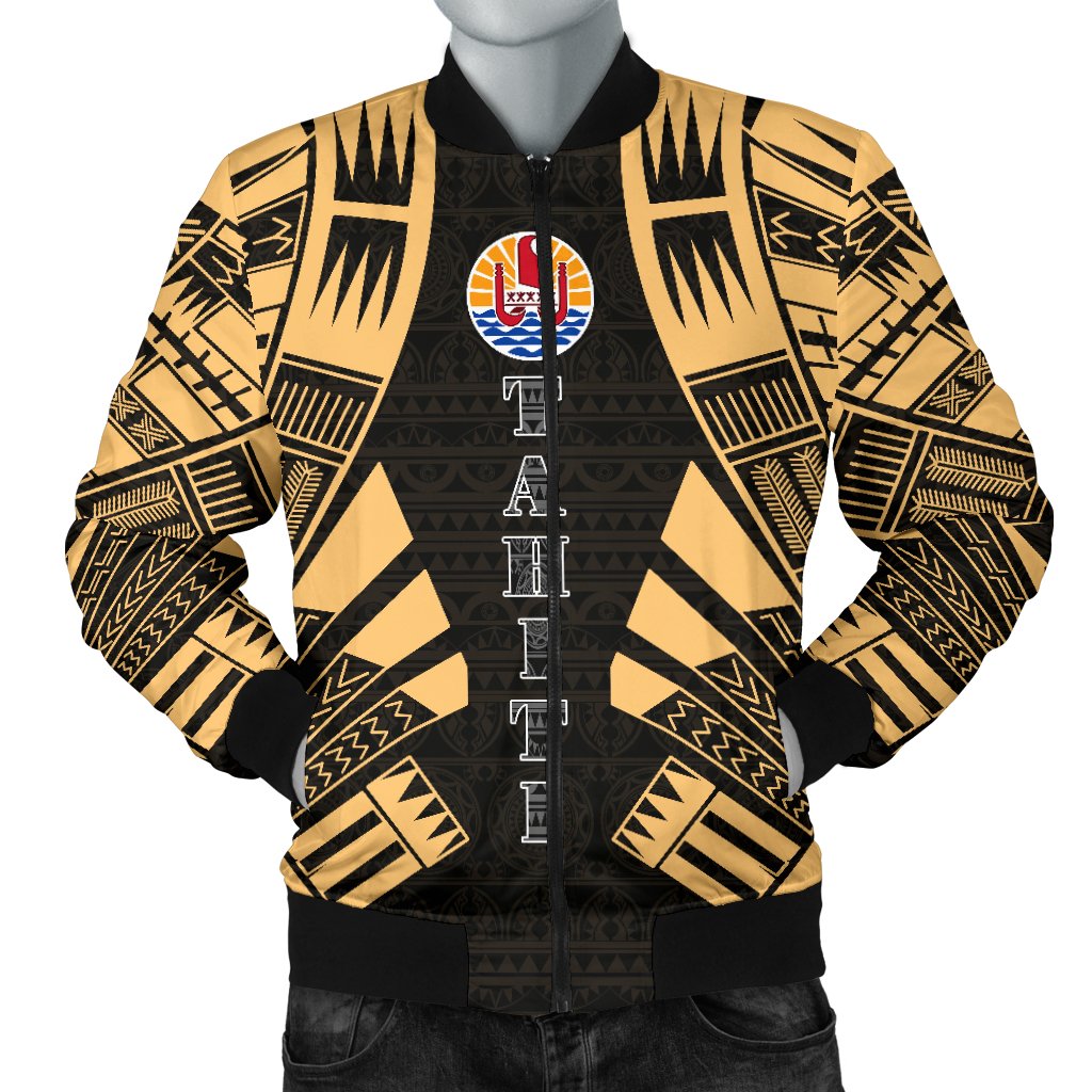 Tahiti Men Bomber Jackets - Polynesian Tattoo Gold Gold - Polynesian Pride