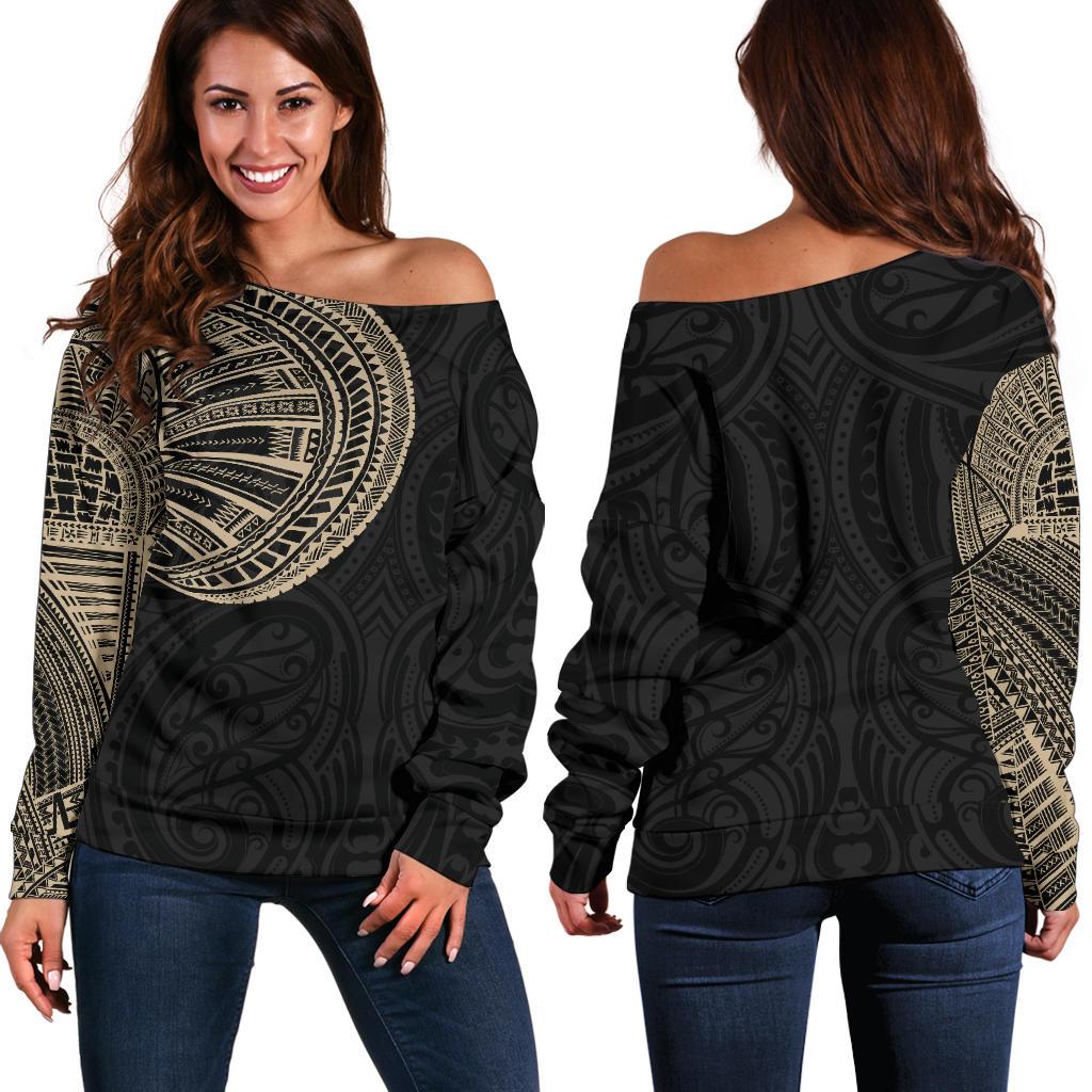 Samoa Tribal Maori Tattoo Roman Reigns Off Shoulder Sweater Gold Gold - Polynesian Pride