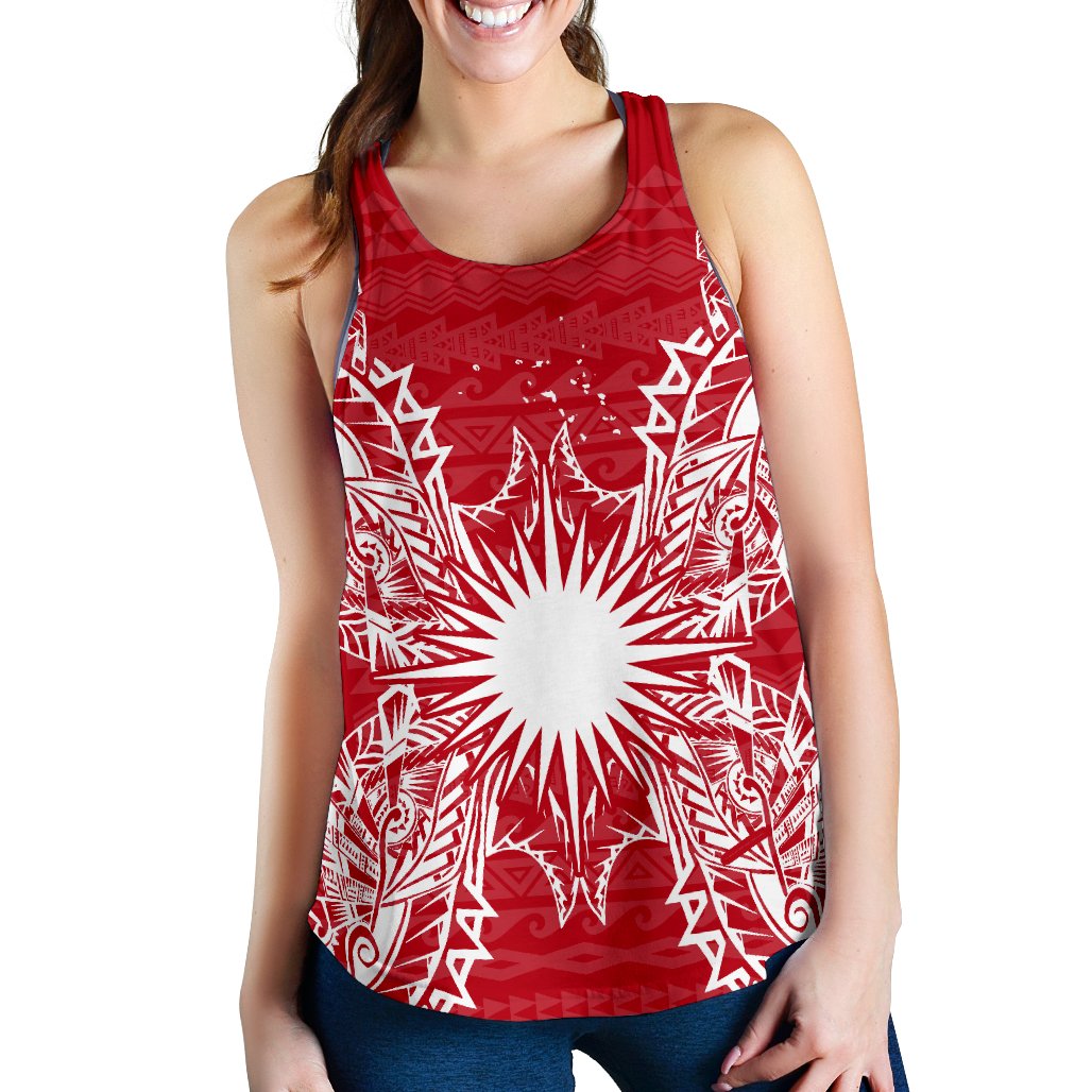 Marshall Islands Polynesian Women Tank Top Map Red White Red - Polynesian Pride