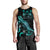 Fiji Polynesian Men Tank Top - Turtle With Blooming Hibiscus Tuquoise - Polynesian Pride