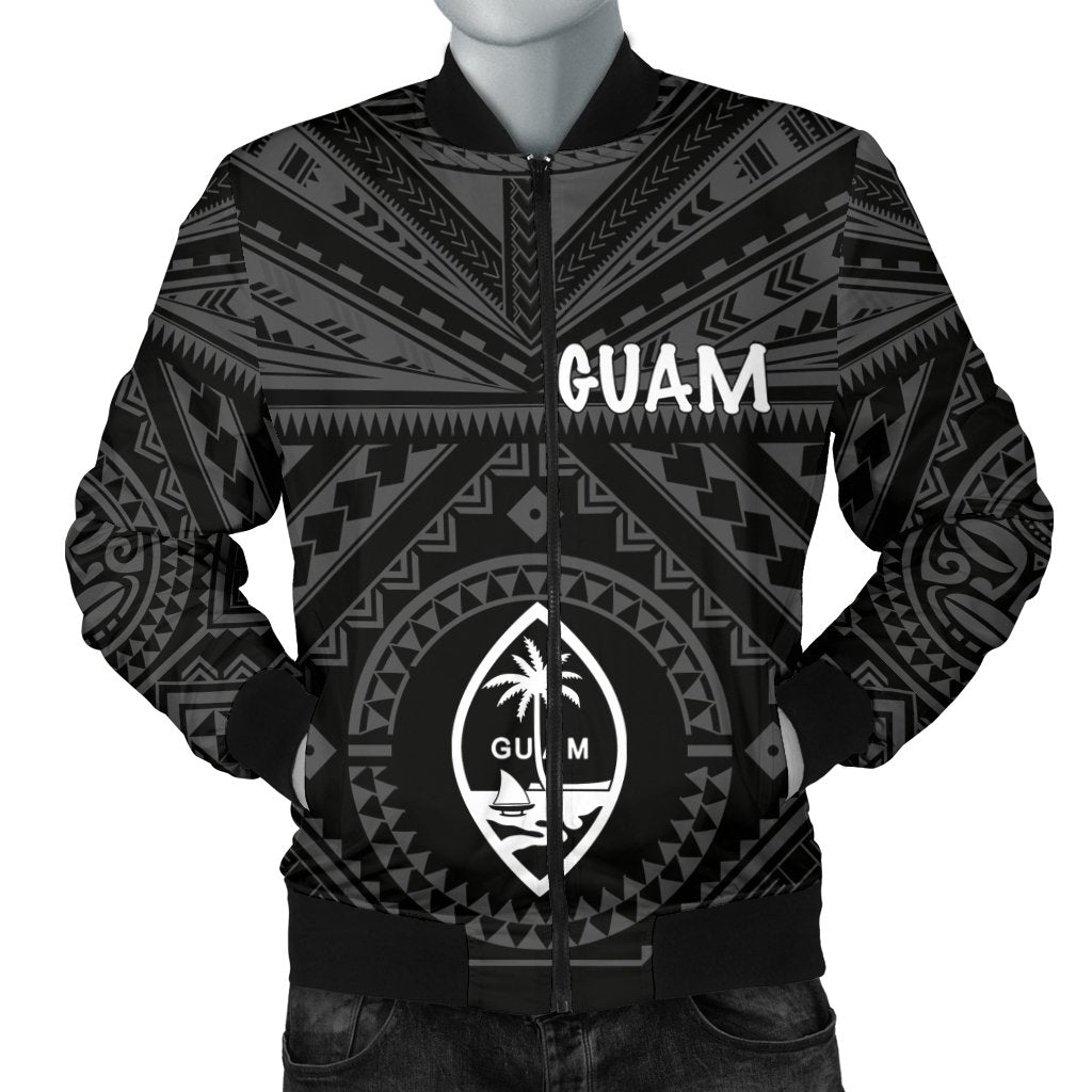 Guam Men's Bomber Jacket - Guam Seal With Polynesian Tattoo Style (Black) Black - Polynesian Pride