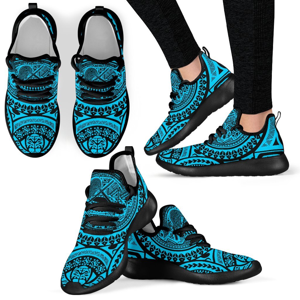 American Samoa Polynesian Tattoo Mesh Knit Sneakers Blue Blue - Polynesian Pride