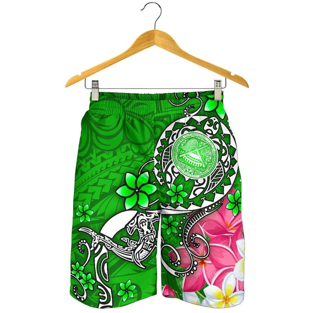 American Samoa Polynesian Men's Shorts - Turtle Plumeria (Green) - Polynesian Pride