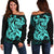 Polynesian Hawaii Women's Off Shoulder Sweater - Kanaka Maoli Blue Turtle Blue - Polynesian Pride