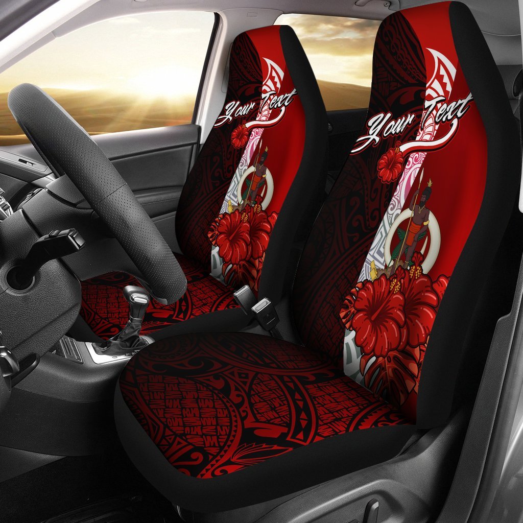 Vanuatu Polynesian Custom Personalised Car Seat Covers - Coat Of Arm With Hibiscus Universal Fit Red - Polynesian Pride