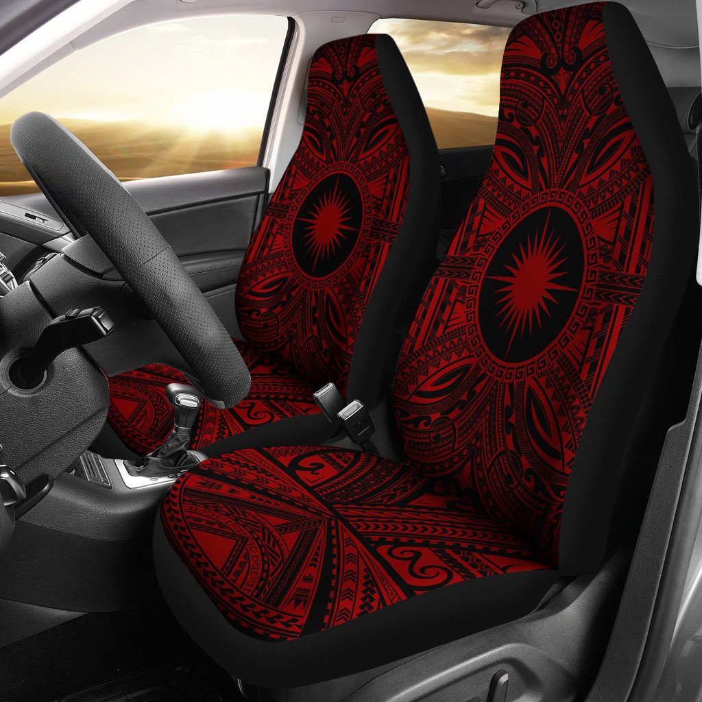 Marshall Islands Car Seat Cover - Marshall Islands Coat Of Arms Polynesian Red Black Universal Fit Red - Polynesian Pride