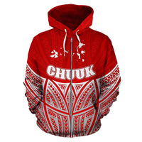 Chuuk Polynesian Zip up Hoodie Red Pride Map and Seal - Polynesian Pride