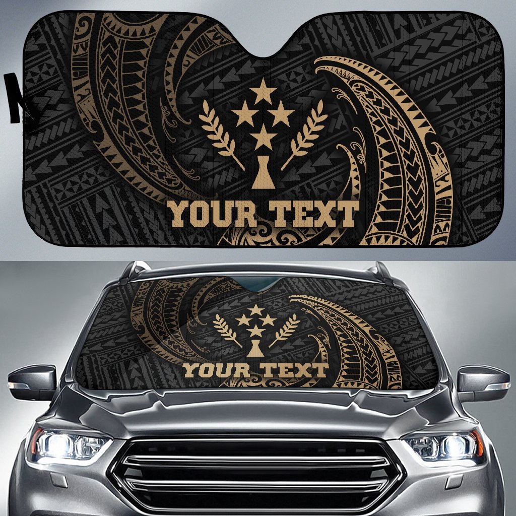 Polynesian Kosrae Custom Personalised Sun Shades - Gold Tribal Wave Auto Sun Shade Universal Fit Gold - Polynesian Pride