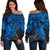 Pohnpei Polynesian Off Shoulder Sweater (Women) - Polynesian Blue Turtle BLUE - Polynesian Pride