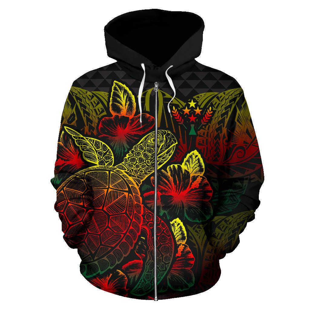 Kosrae Polynesian Zip up Hoodie Turtle Hibiscus Reggae - Polynesian Pride