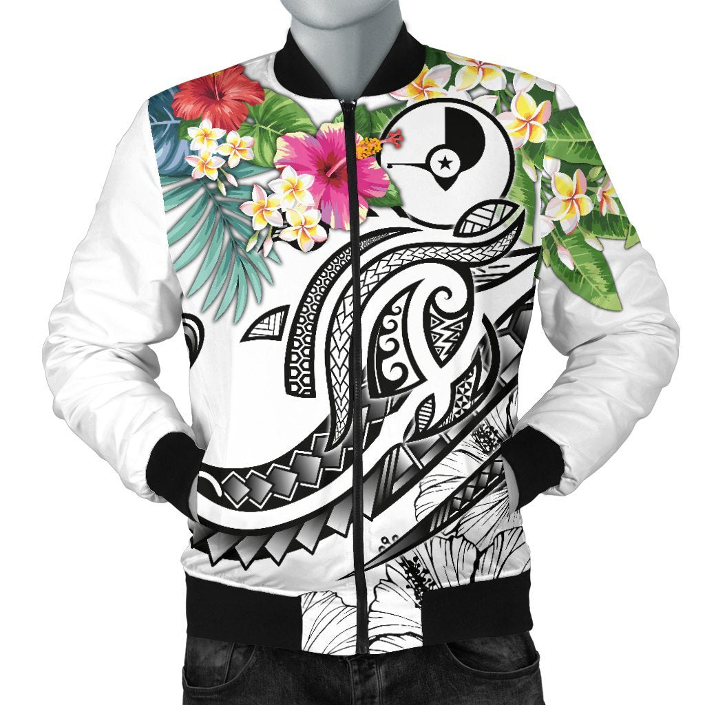 YAP Polynesian Men's Bomber - Summer Plumeria (White) White - Polynesian Pride