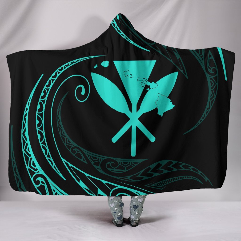 Kanaka Hooded Blanket - Turquoise - Frida Style Hooded Blanket Black - Polynesian Pride