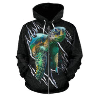 Hawaii Turtle Scratch All Over Zip up Hoodie - Polynesian Pride