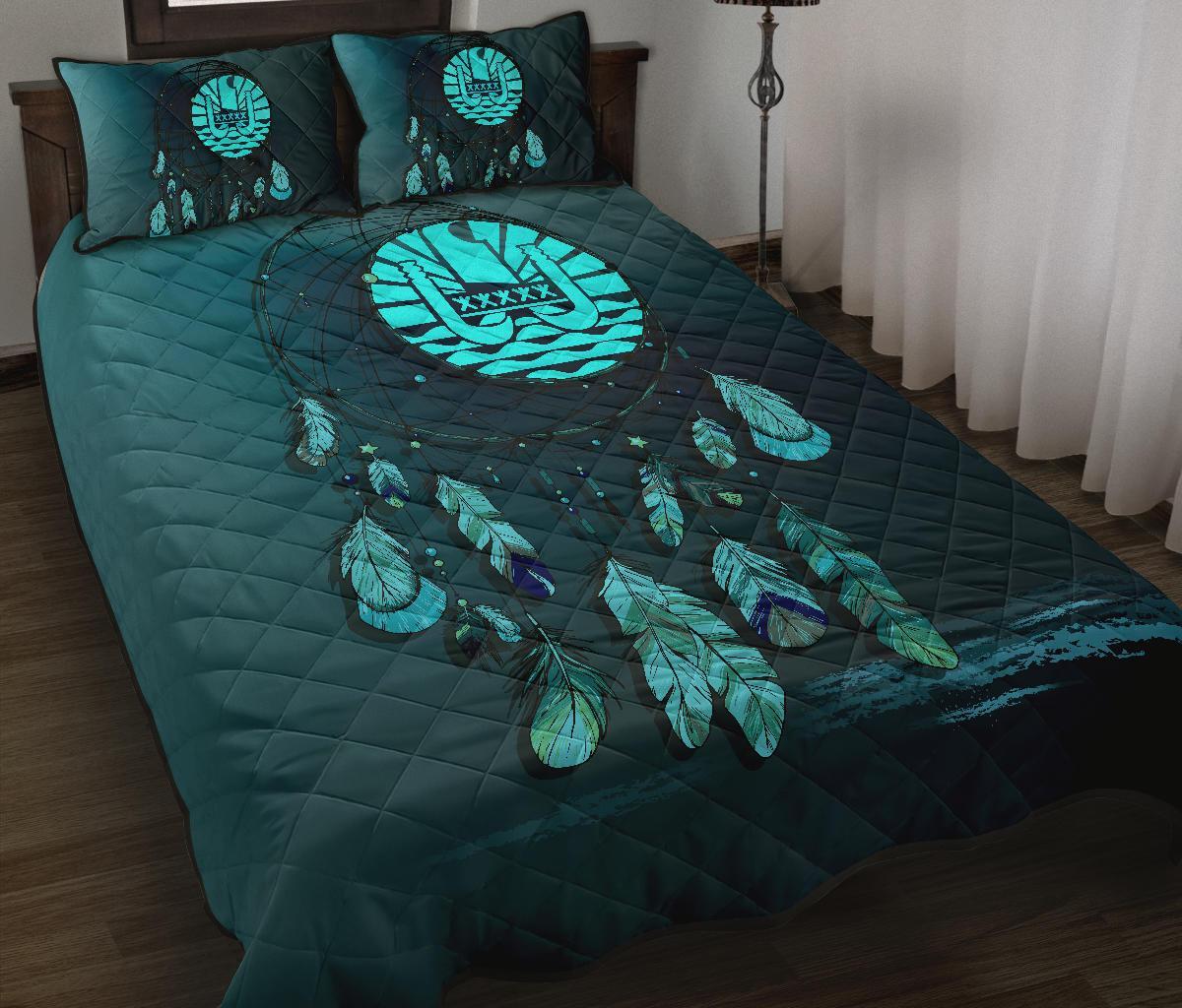 Tahiti Polynesian Quilt Bed Set Dreamcatcher Blue Blue - Polynesian Pride