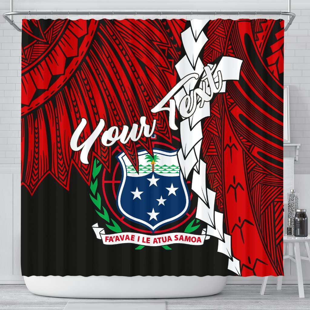 Samoa Polynesian Custom Personalised Shower Curtain - Tribal Wave Tattoo Flag Color 177 x 172 (cm) Red - Polynesian Pride