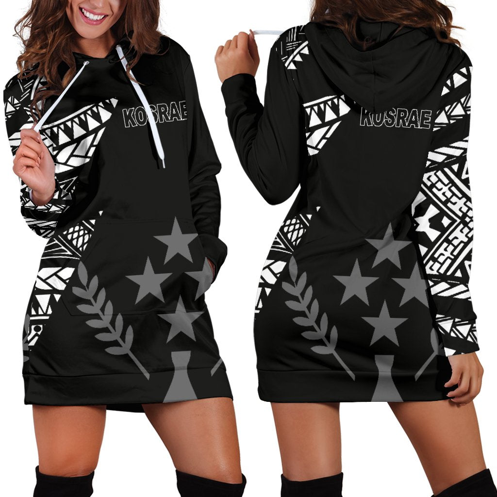 Kosrae Women's Hoodie Dress - Micronesian Pattern Flash Black Black - Polynesian Pride