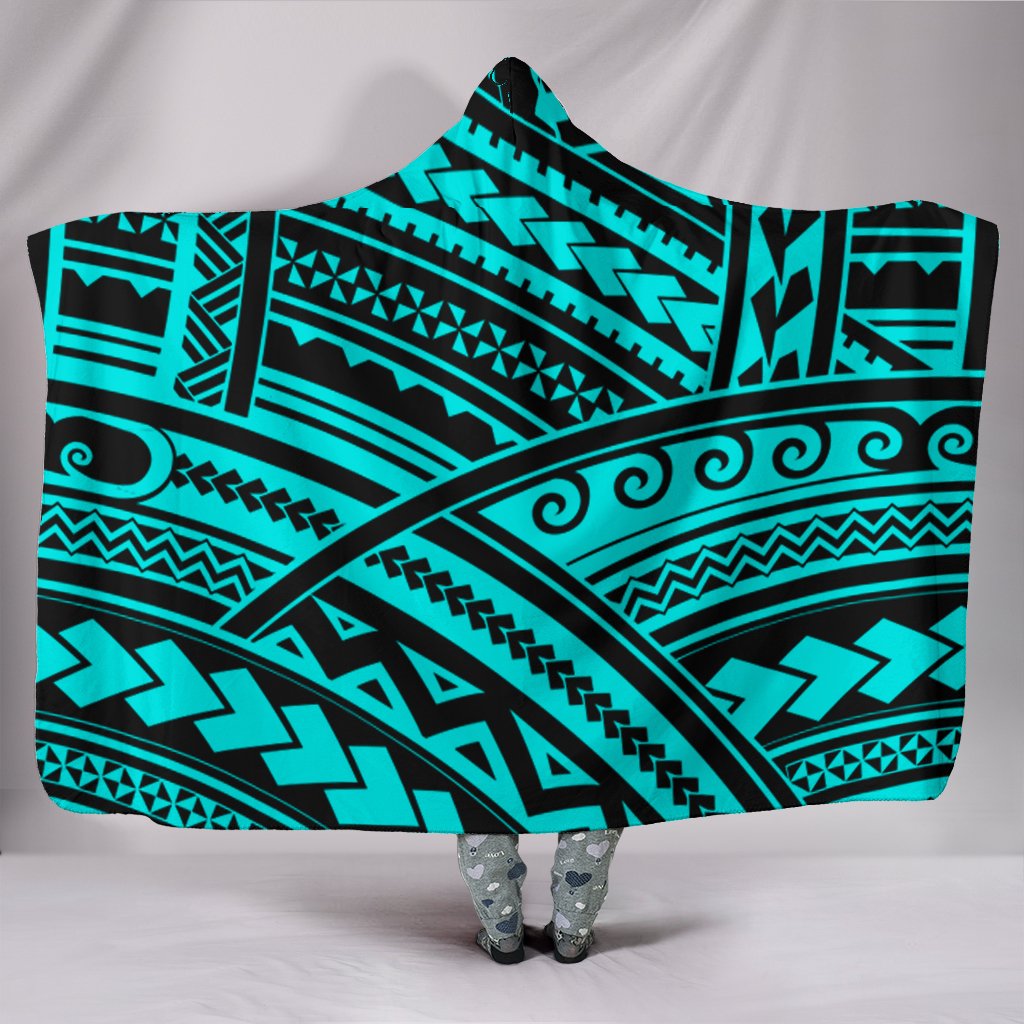 Polynesian Tribal Hooded Blanket Hooded Blanket Blue - Polynesian Pride