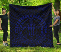 Hawaiian Kakau Honu Arc Blue Polynesian Premium Quilt Blue - Polynesian Pride