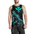 Hawaii Polynesian Men Tank Top - Turtle With Blooming Hibiscus Tuquoise - Polynesian Pride