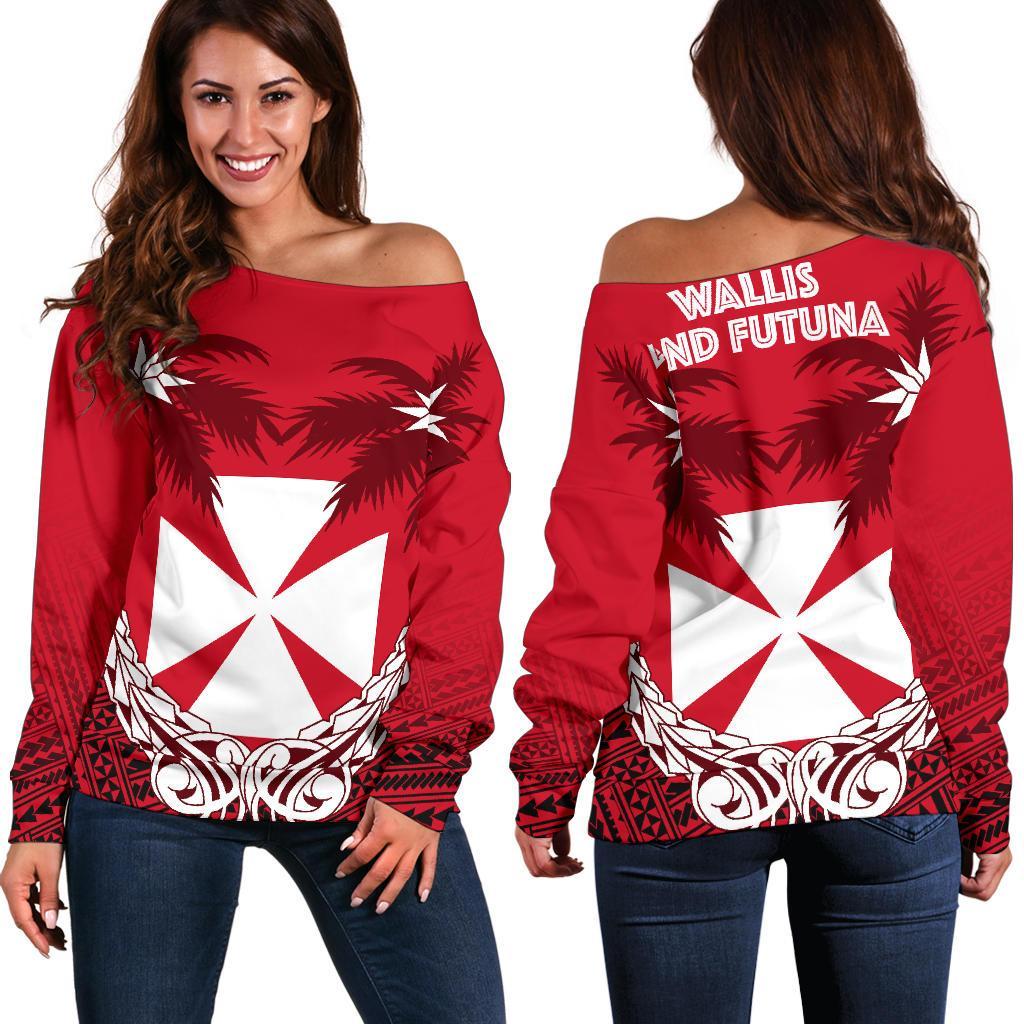 Wallis and Futuna Polynesian Coconut Women's Off Shoulder Sweater A02 Red - Polynesian Pride