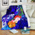 Tonga Premium Blanket - Humpback Whale with Tropical Flowers (Blue) White - Polynesian Pride