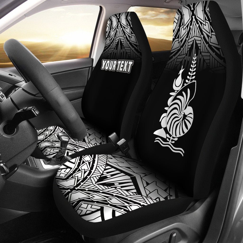 New Caledonia Custom Personalised Car Seat Covers - New Caledonia Coat Of Arms Polynesian Tattoo Fog Black Universal Fit Black - Polynesian Pride