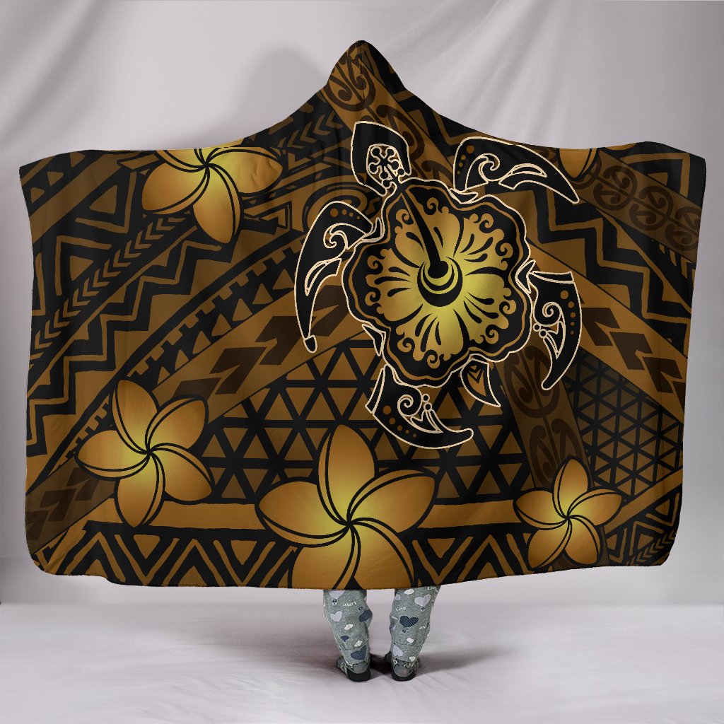 Hawaii Mix Polynesian Turtle Plumeria Hooded Blanket - AH - Nick Style - Brown Hooded Blanket Brown - Polynesian Pride