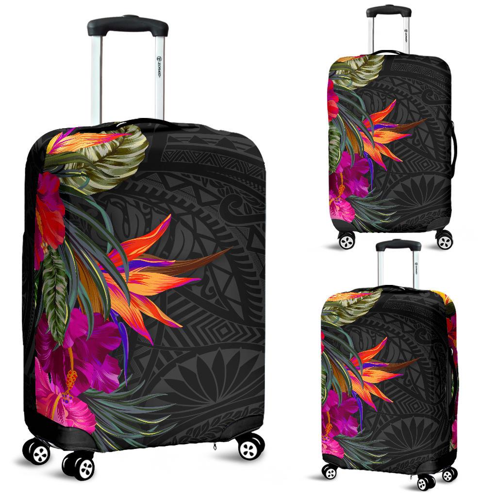 Polynesian Luggage Covers - Hibiscus Pattern Black - Polynesian Pride