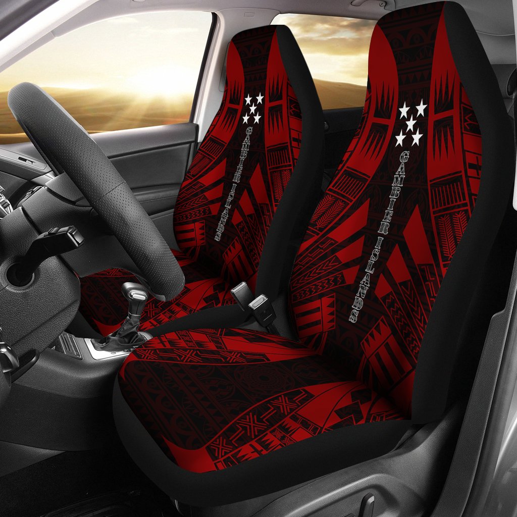 Gambier Islands Car Seat Covers - Gambier Islands Flag Polynesian Tattoo Red Universal Fit Red - Polynesian Pride