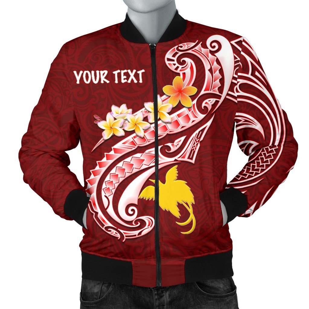 Papua New Guinea Custom Personalised Men's Bomber Jacket - PNG Seal Polynesian Patterns Plumeria Red - Polynesian Pride