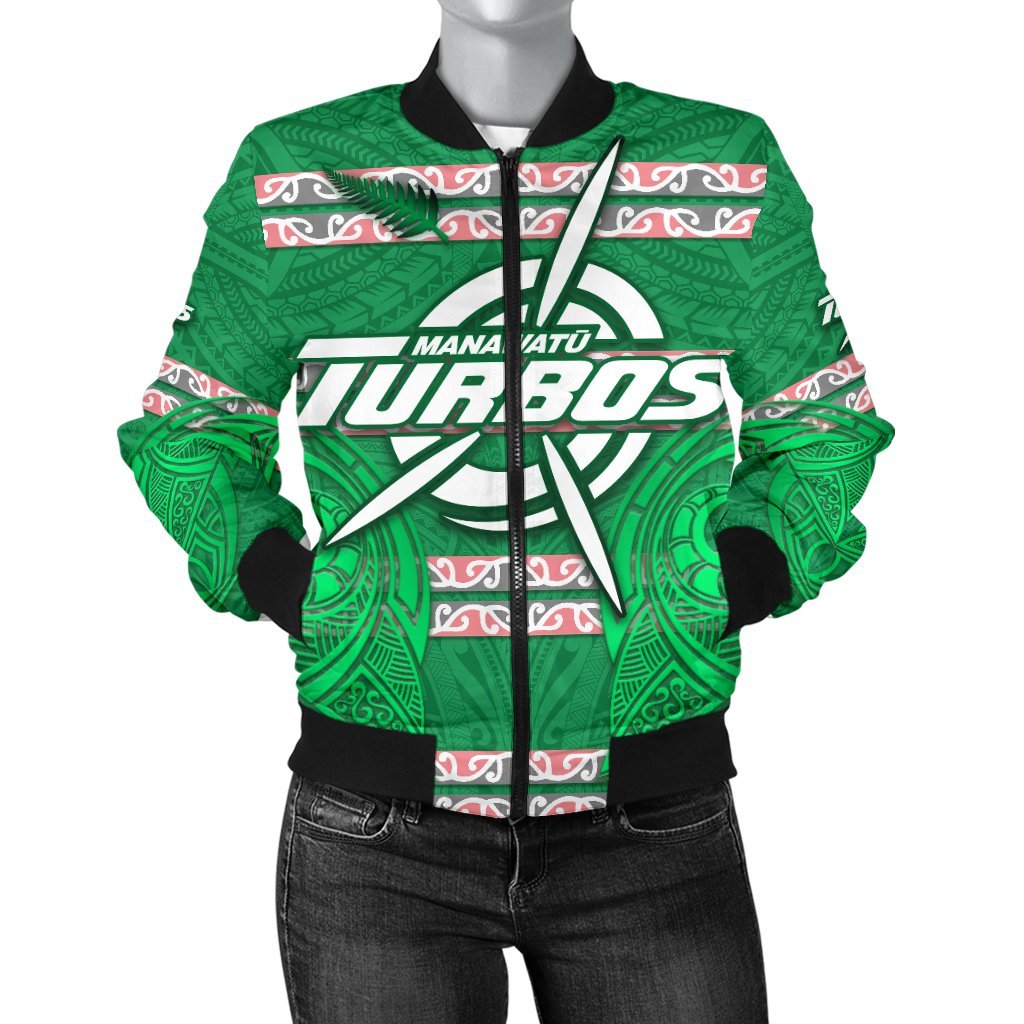 Manawatu Turbos Women Bomber Jacket Maori Vibes Green - Polynesian Pride