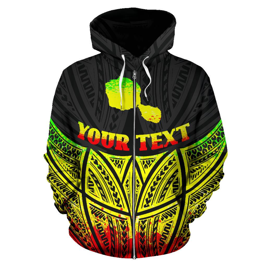 Tahiti Polynesian Custom Zip up Hoodie Reggae Pride Map and Seal - Polynesian Pride