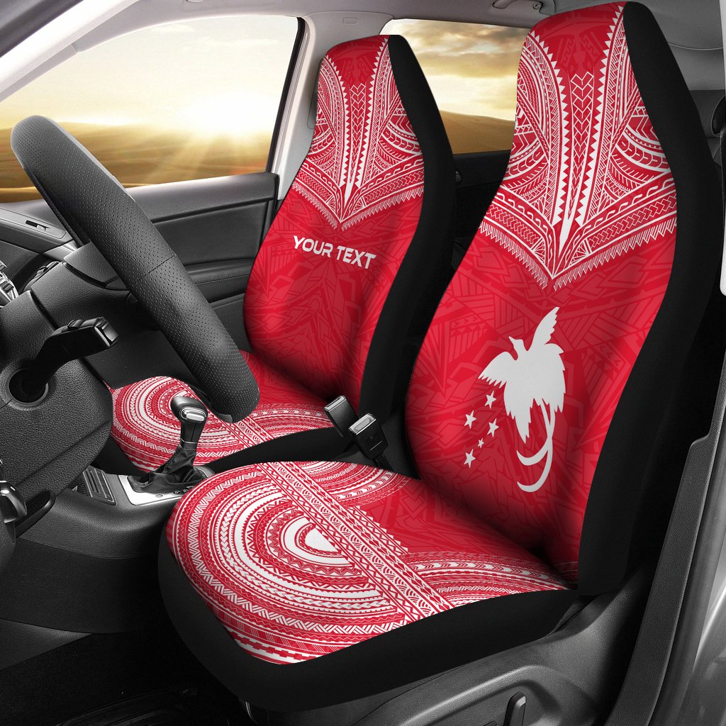 Papua New Guinea Custom Personalised Car Seat Cover - Papua New Guinea Flag Polynesian Chief Tattoo Red Version Universal Fit Red - Polynesian Pride