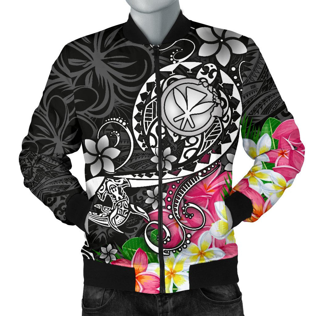 Hawaii Polynesian Men's Bomber Jackets - Turtle Plumeria (Black) Black - Polynesian Pride