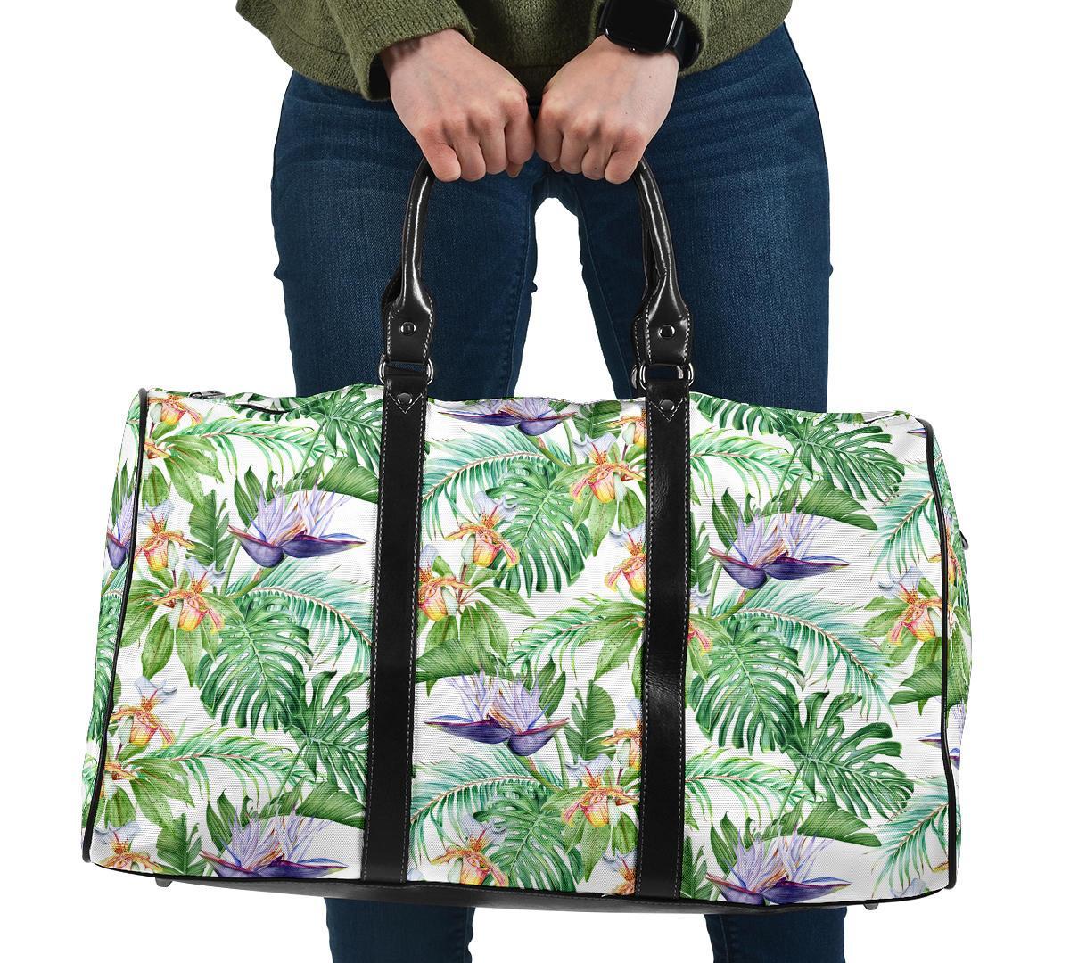 Tropical Orange Orchids Strelitzia Monstera Hawaii Travel Bag Travel Bag One size Black - Polynesian Pride