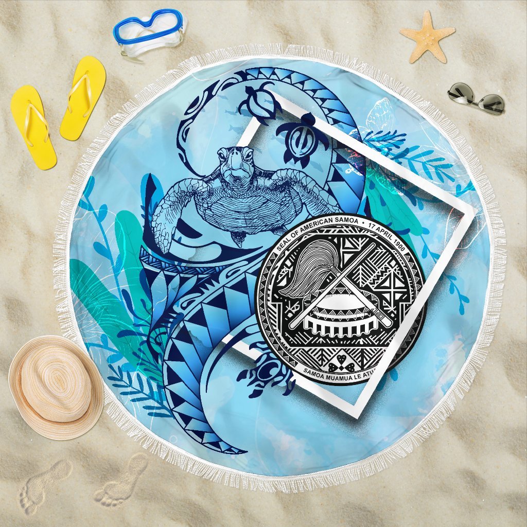 American Samoa Beach Blanket - Turtle Under The Sea Style Beach Blanket - American Samoa One Size Blue - Polynesian Pride