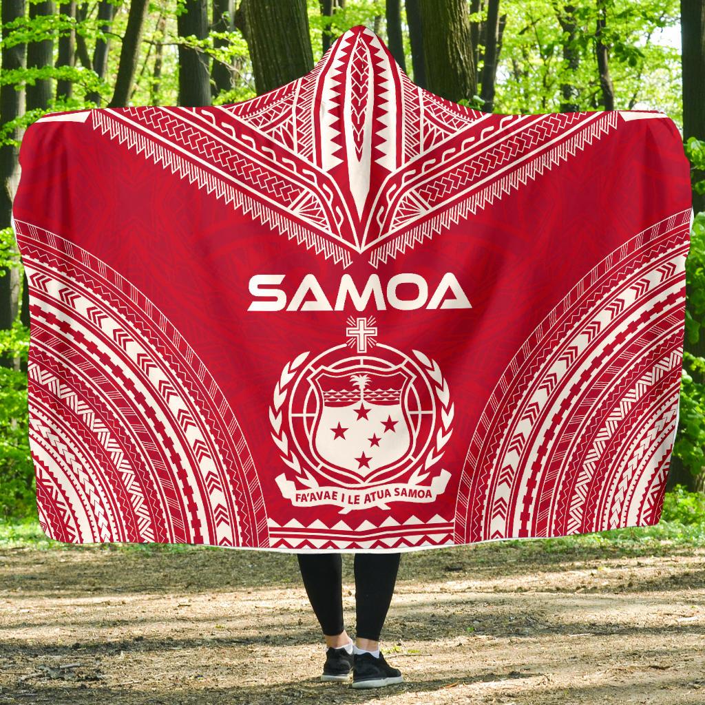 Samoa Flag Polynesian Chief Hooded Blanket Hooded Blanket Red - Polynesian Pride