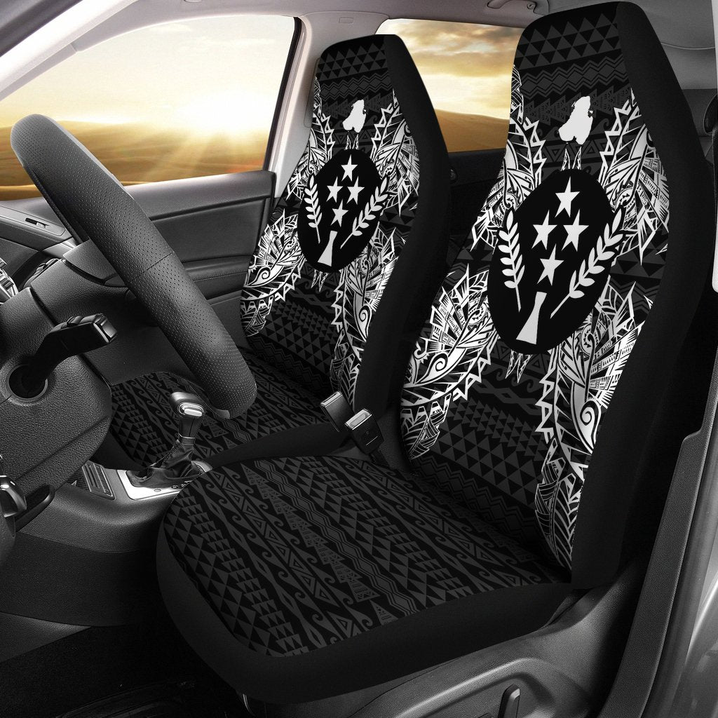 Kosrae Car Seat Cover - Kosrae Flag Map Black Universal Fit Black - Polynesian Pride