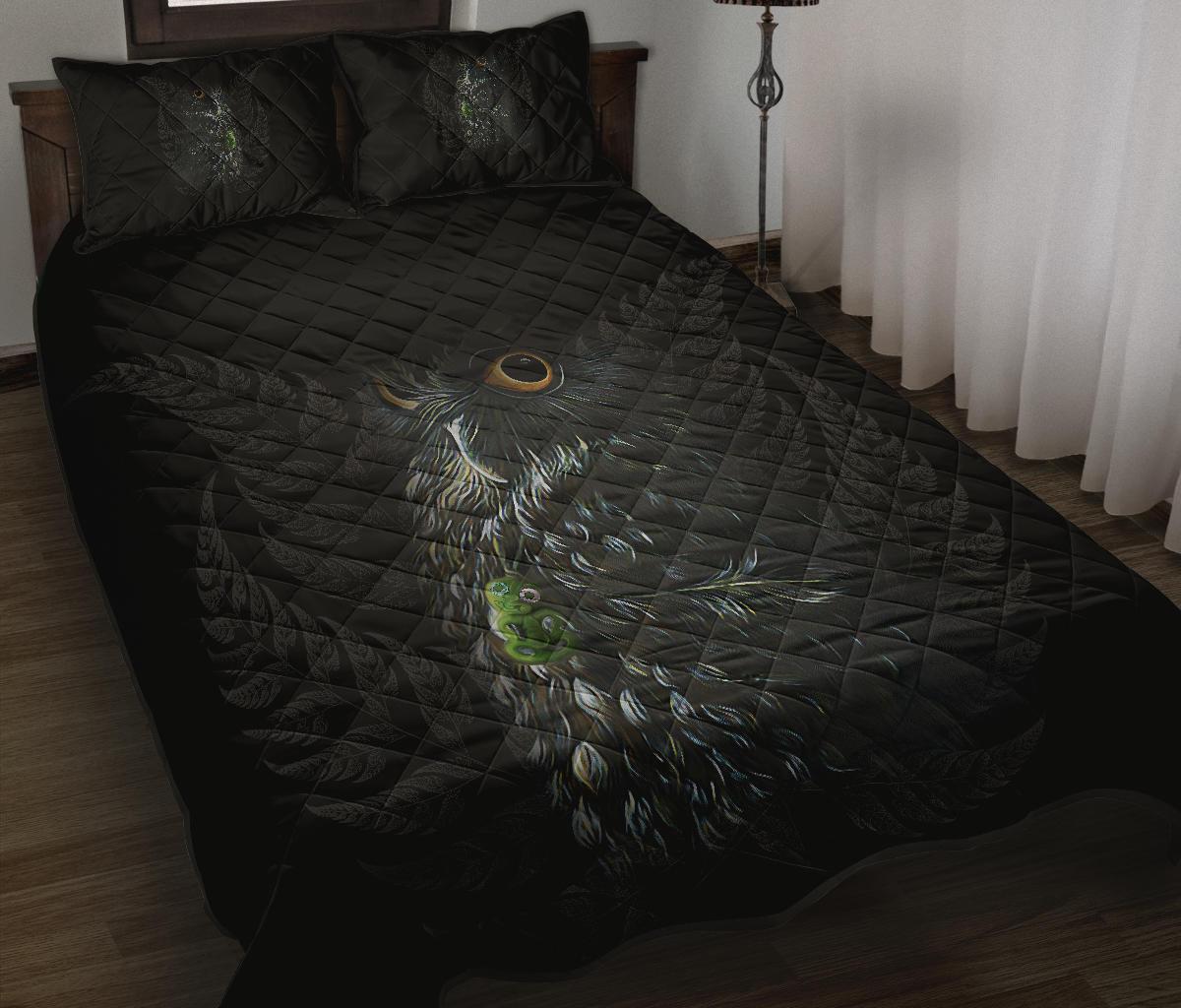 Maori Morepork Quilt Bed Set Black - Polynesian Pride