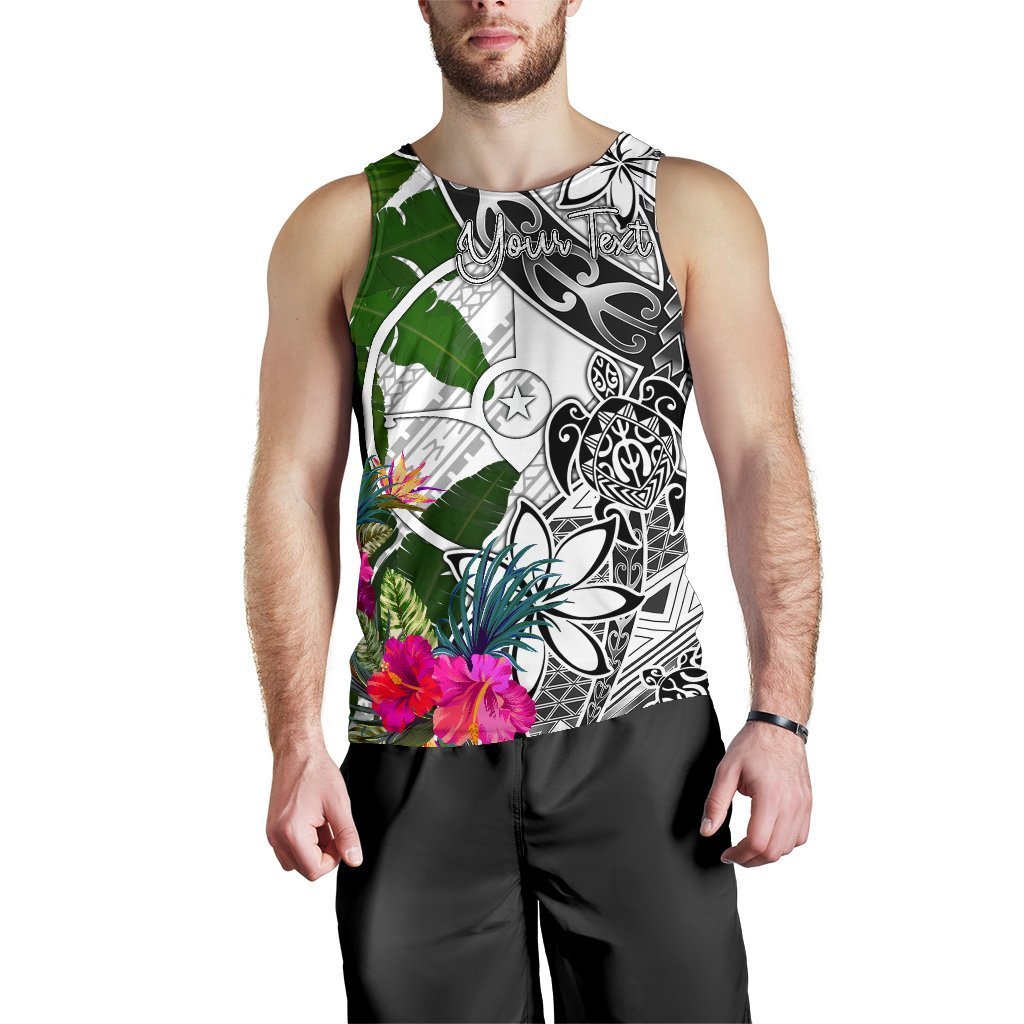 Yap Custom Personalised Men's Tank Top White - Turtle Plumeria Banana Leaf - Polynesian Pride