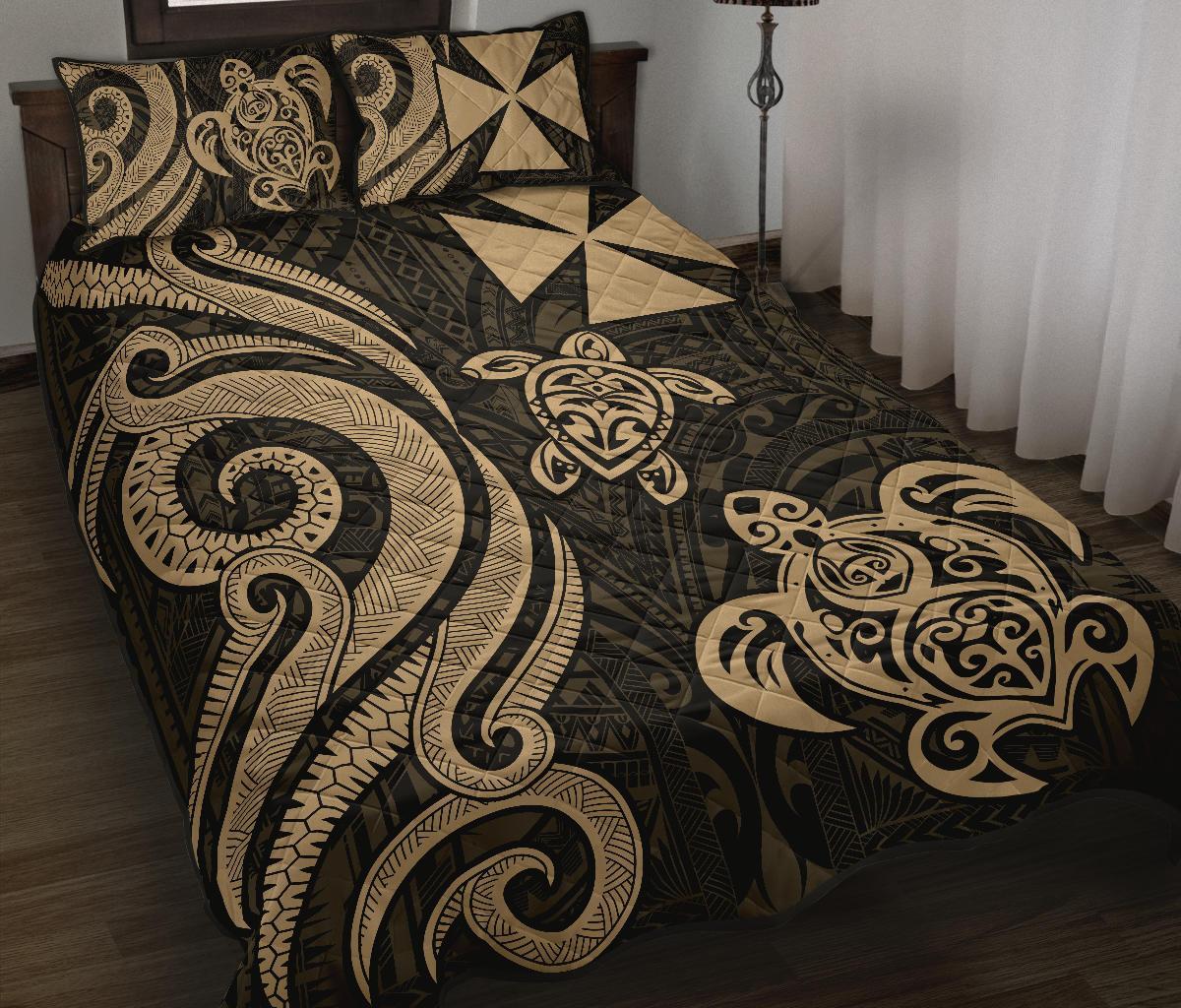 Wallis and Futuna Quilt Bed Set - Gold Tentacle Turtle Gold - Polynesian Pride