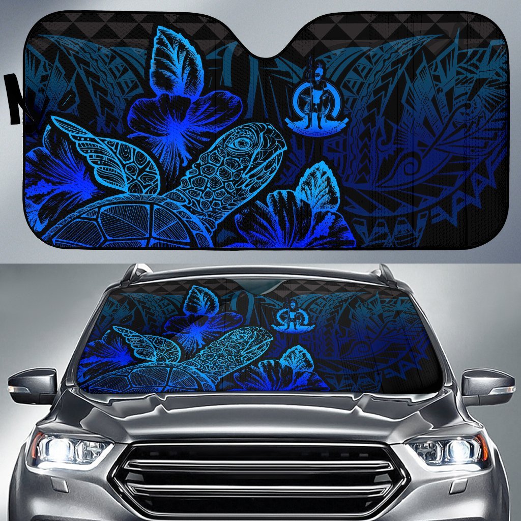 Vanuatu Auto Sun Shades Turtle Hibiscus Blue Auto Sun Shade Universal Fit Blue - Polynesian Pride