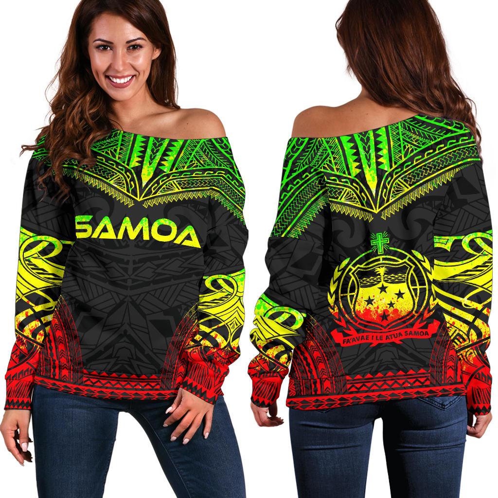 Samoa Polynesian Chief Women's Off Shoulder Sweater - Reggae Version Art - Polynesian Pride