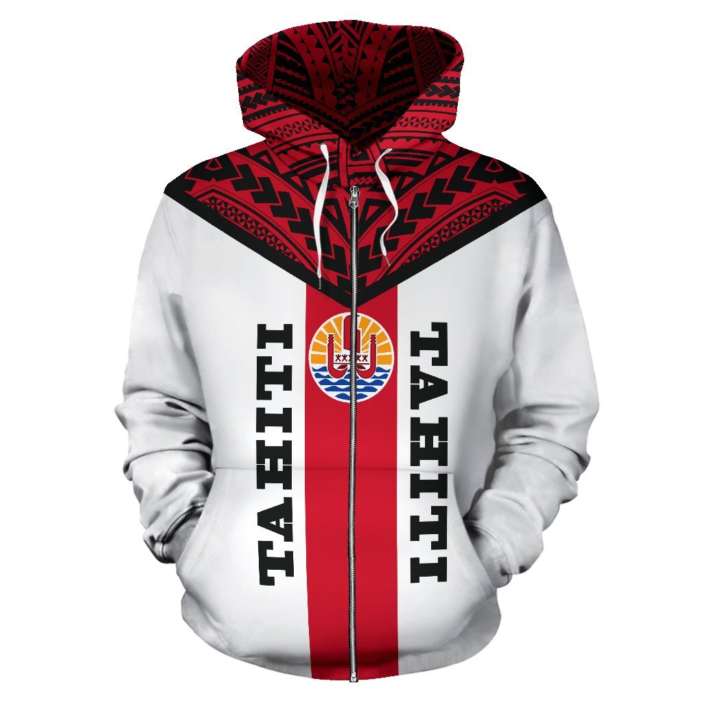 Tahiti Zip Hoodie Tahiti Flag Polynesian Tattoo Original Version - Polynesian Pride
