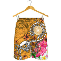 American Samoa Polynesian Men's Shorts - Turtle Plumeria (Gold) - Polynesian Pride