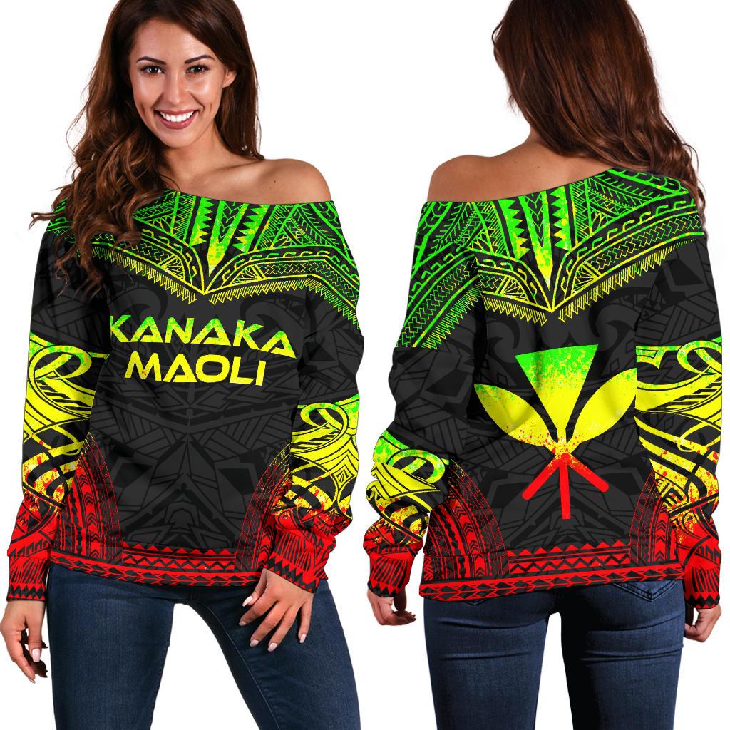 Kanaka Maoli Polynesian Chief Women's Off Shoulder Sweater - Reggae Version Art - Polynesian Pride