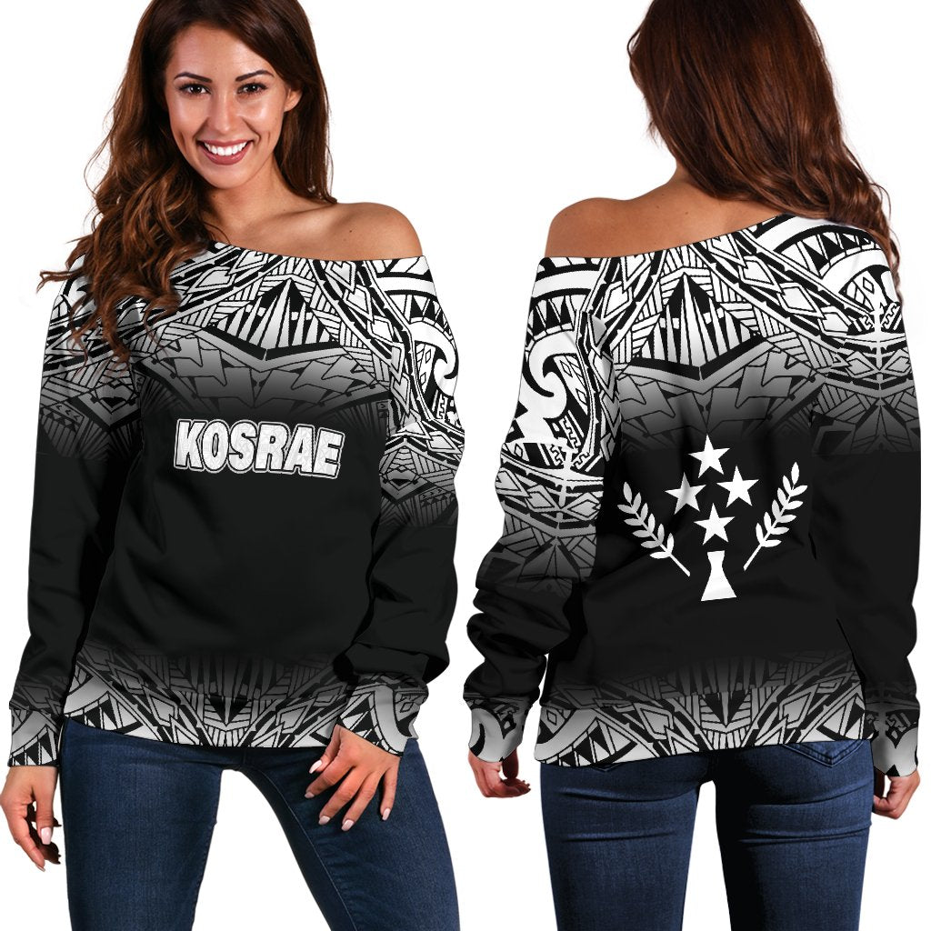 Kosrae Women's Off Shoulder Sweater - Black Fog Style Black - Polynesian Pride