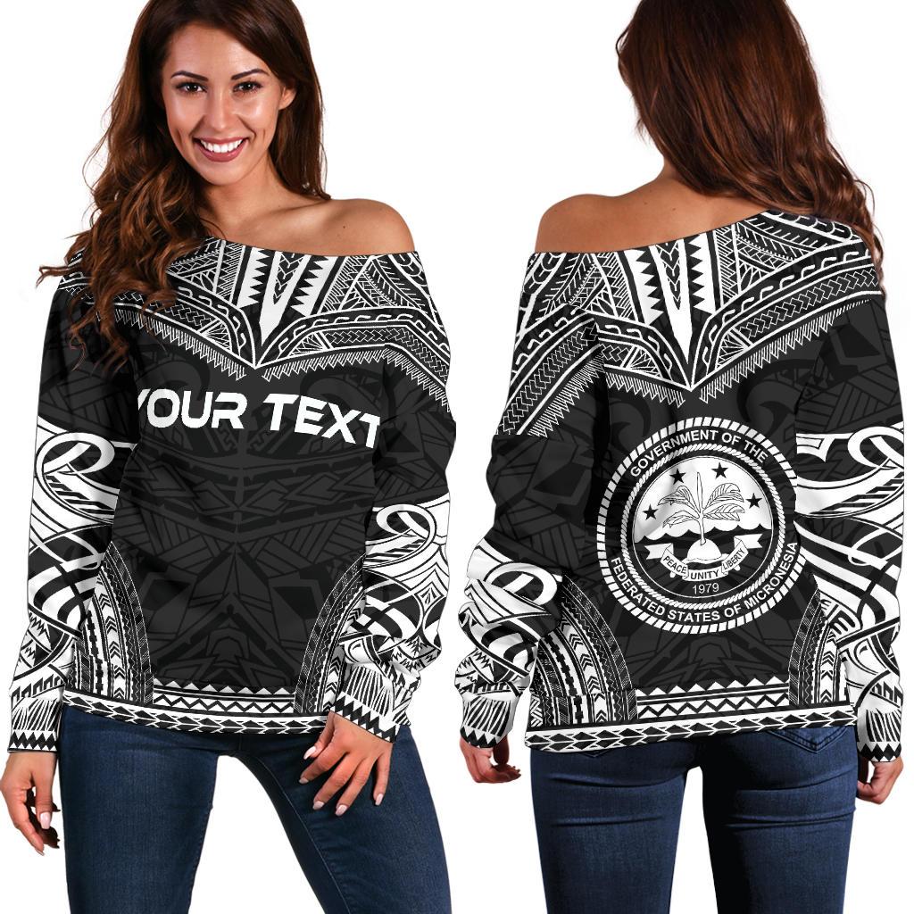 Federated States of Micronesia Polynesian Chief Custom Personalised Women's Off Shoulder Sweater - Black Version Black - Polynesian Pride