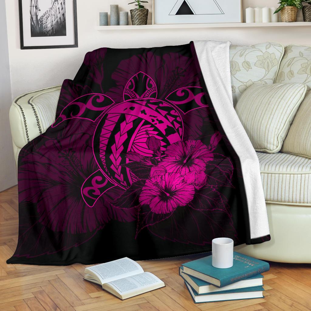 Hawaii Hibiscus Premium Blanket - Harold Turtle - Violet White - Polynesian Pride